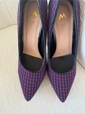 Madison Pink and Black Plaid Pointed-Toe Heels